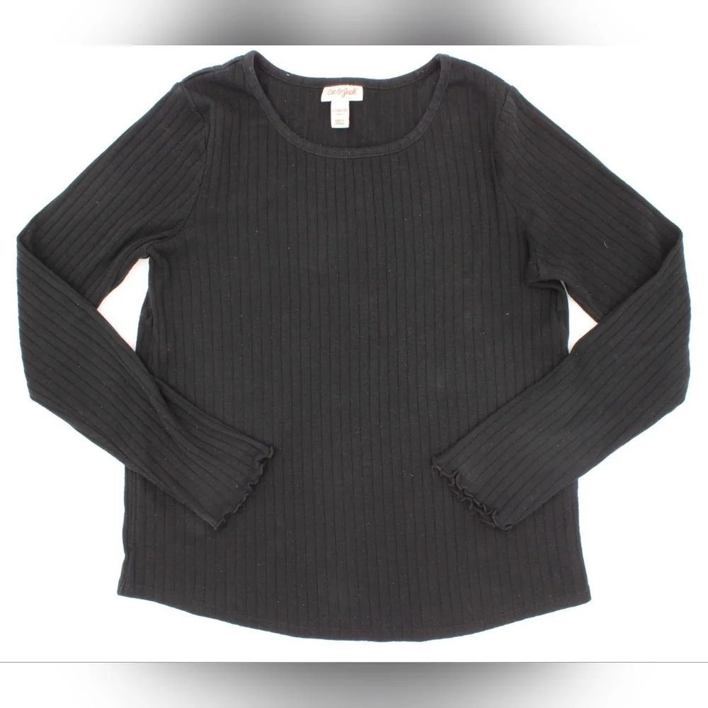 Cat & Jack Girls Size L (14/16) Black Ribbed Long Sleeve Crewneck Top